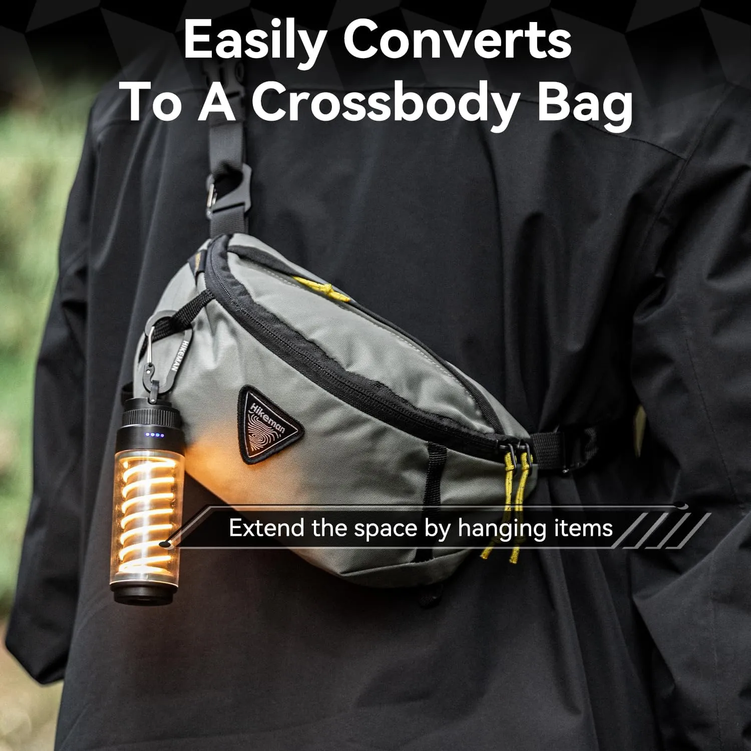 HIKEMAN Crossbody Fanny Pack for Men Hiking Waist Packs Multifunctional Outddoor Chest Bag Attached to Any Backpack Carry Fanny Pack for Walking Traveling Casual Cycling Running Hiking (Black)