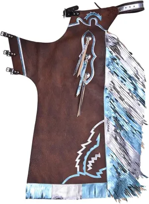 HILASON Bull Riding Pro Rodeo Chaps Brown Smooth Leather Bronc Show Adult | Leather Bull Riding Chaps for Men and Women | Bull Riding Chaps | Western Chaps Leather | Unisex Riding Chaps