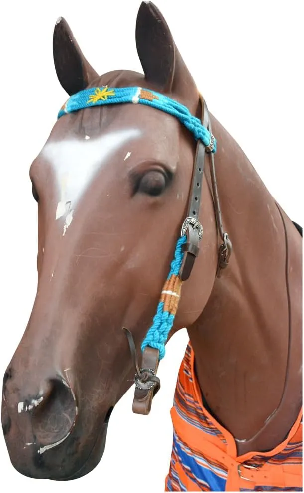 HILASON Cactus Western Wool Headstall & Breast Collar Tack Set Turquoise & White | Leather Headstall | Leather Breast Collar | Tack Set for Horses