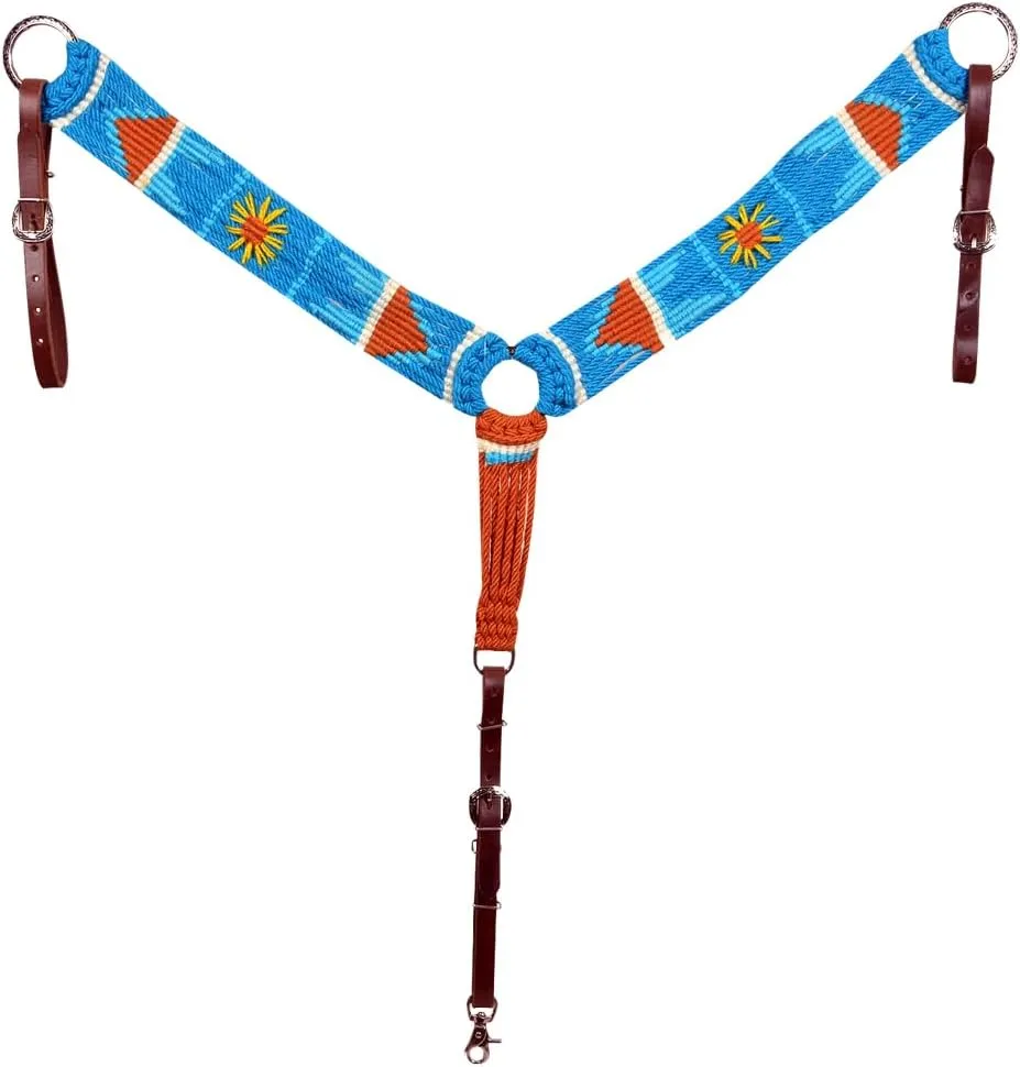 HILASON Cactus Western Wool Headstall & Breast Collar Tack Set Turquoise & White | Leather Headstall | Leather Breast Collar | Tack Set for Horses
