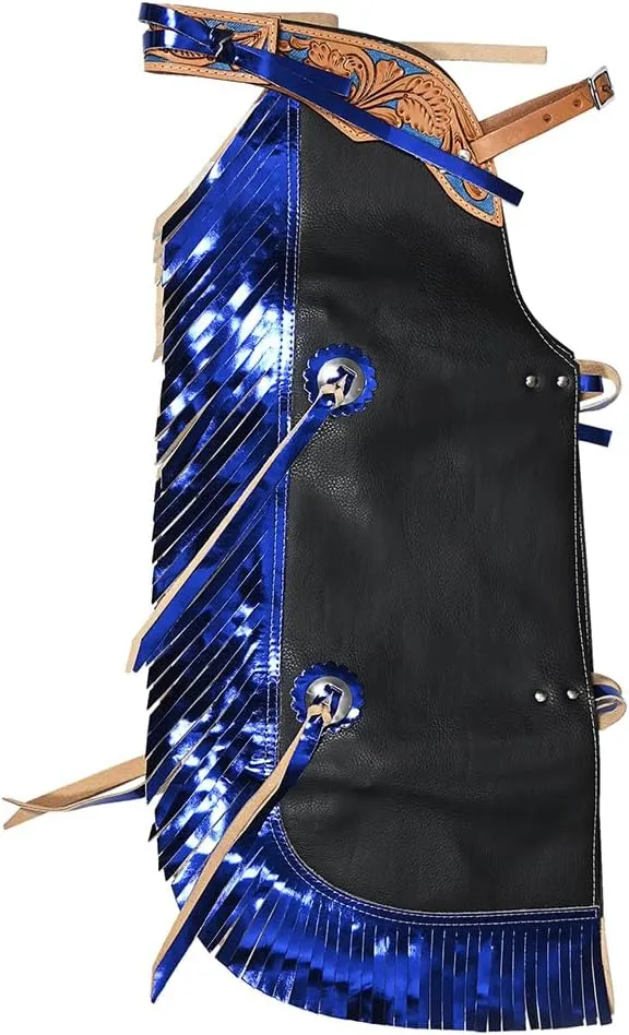 HILASON Pro Rodeo Bull Riding Chaps Faux Leather Youth Green Olive Green Base | Bull Riding Chaps | Western Chaps Leather | Western Chaps | Cowboy Chaps for Men | Leather Riding Chaps Women
