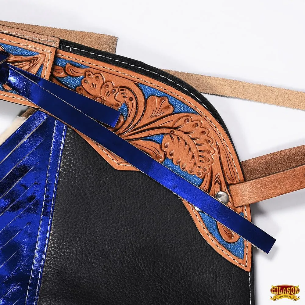 HILASON Pro Rodeo Bull Riding Chaps Faux Leather Youth Green Olive Green Base | Bull Riding Chaps | Western Chaps Leather | Western Chaps | Cowboy Chaps for Men | Leather Riding Chaps Women