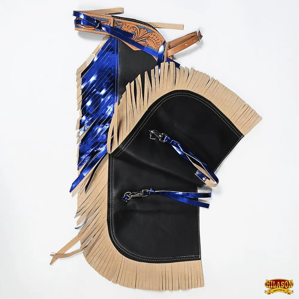 HILASON Pro Rodeo Bull Riding Chaps Faux Leather Youth Green Olive Green Base | Bull Riding Chaps | Western Chaps Leather | Western Chaps | Cowboy Chaps for Men | Leather Riding Chaps Women