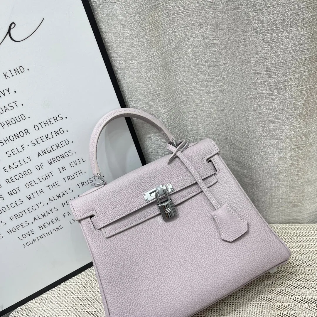 HM Kelly 25cm Mauve Pale Pink Togo Leather Silver Hardware