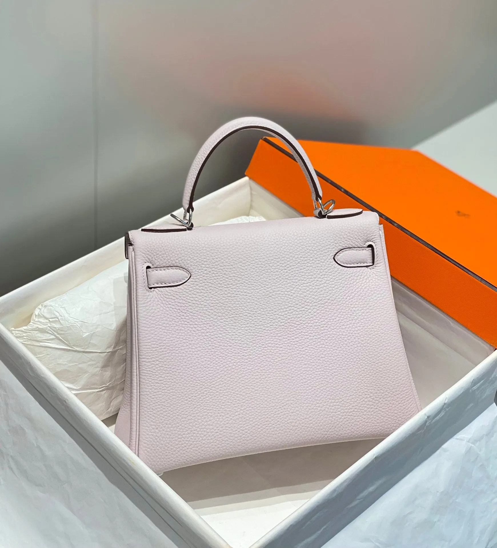 HM KELLY 28CM LIGHT PINK TOGO SILVER HARDWARE