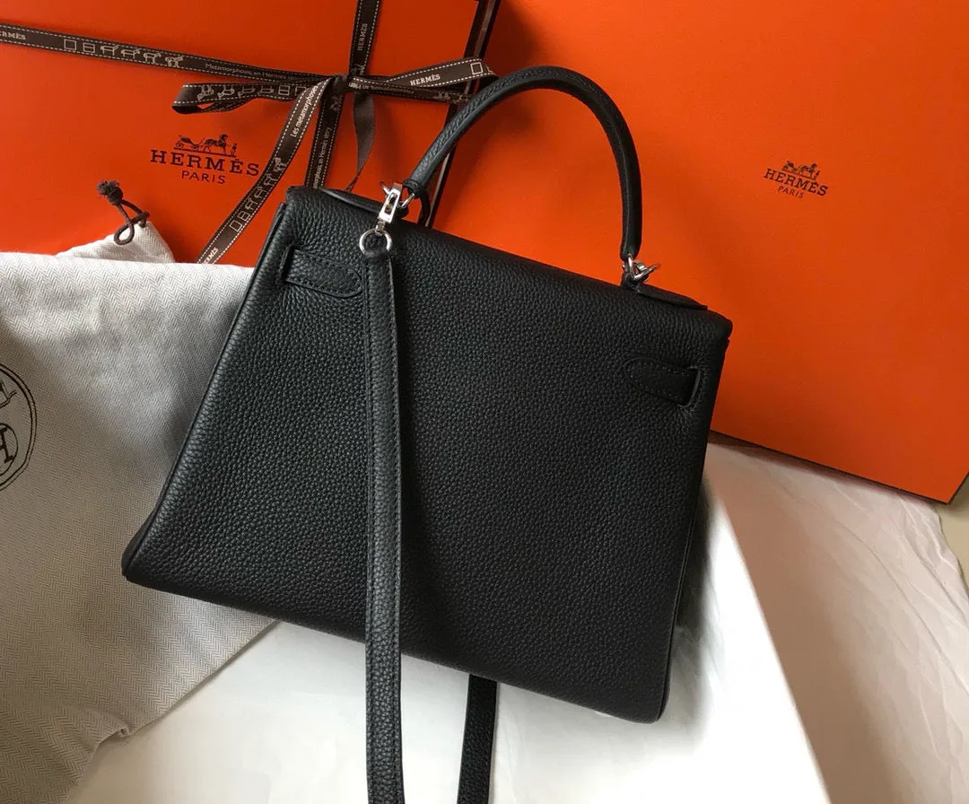 HM KELLY BLACK TOGO LEATHER  SILVER HARDWARE