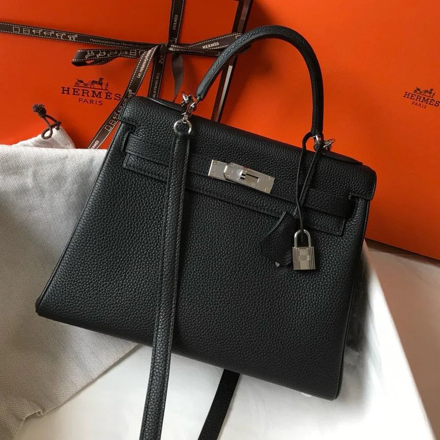 HM KELLY BLACK TOGO LEATHER  SILVER HARDWARE
