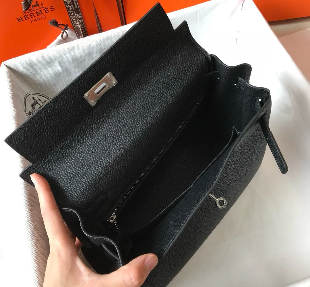 HM KELLY BLACK TOGO LEATHER  SILVER HARDWARE