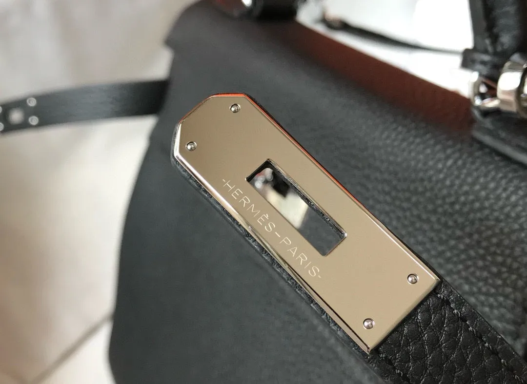 HM KELLY BLACK TOGO LEATHER  SILVER HARDWARE