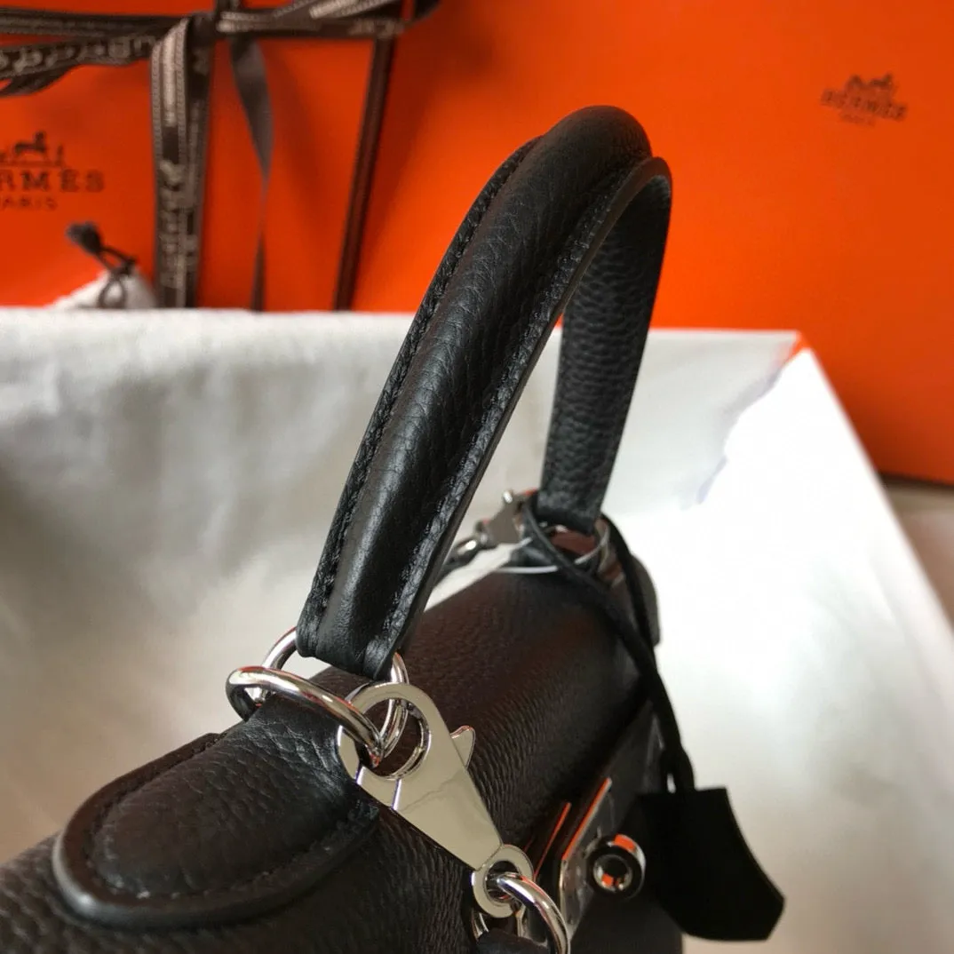 HM KELLY BLACK TOGO LEATHER  SILVER HARDWARE