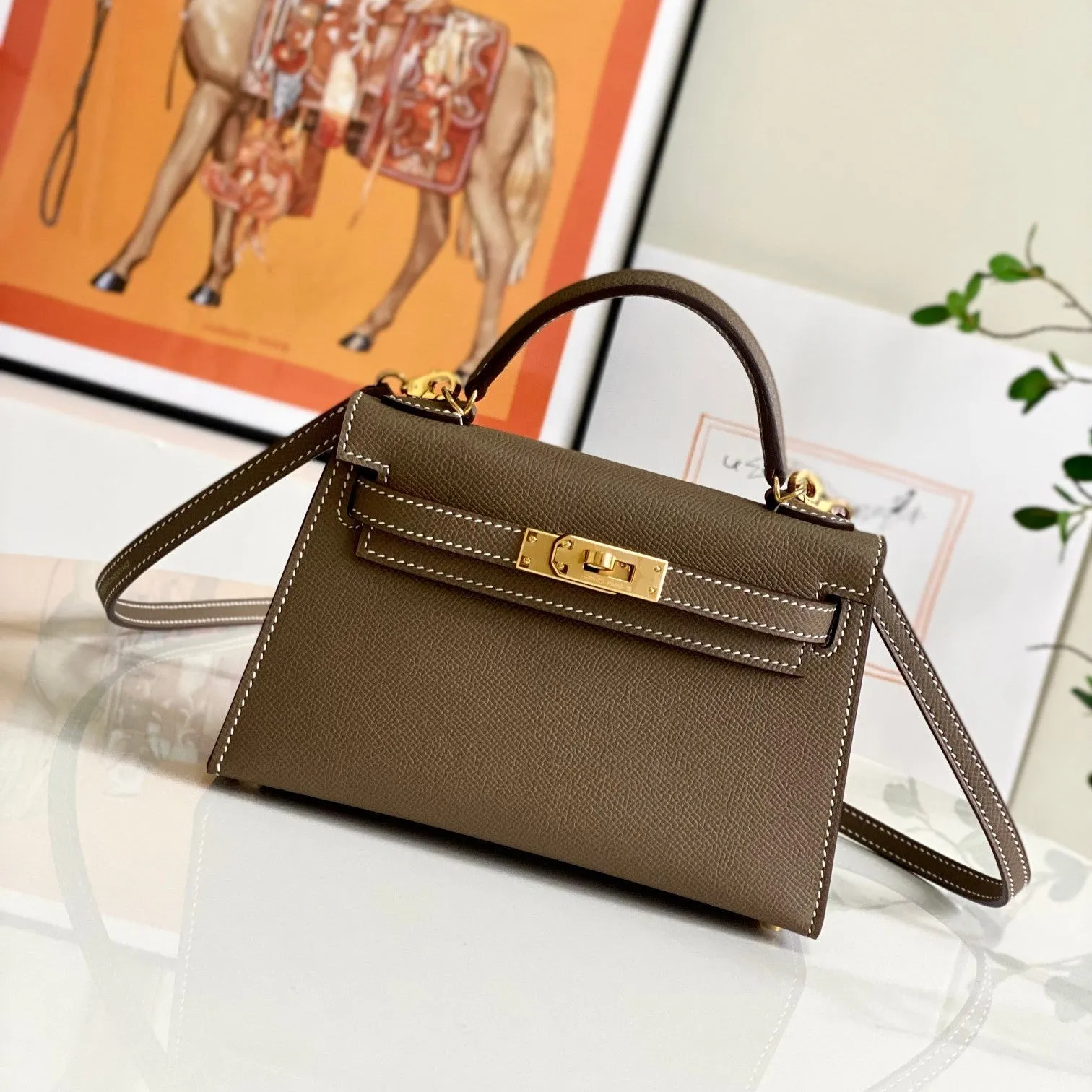 HM Mini Kelly 19cm Elephant Grey Epsom Gold Hardware