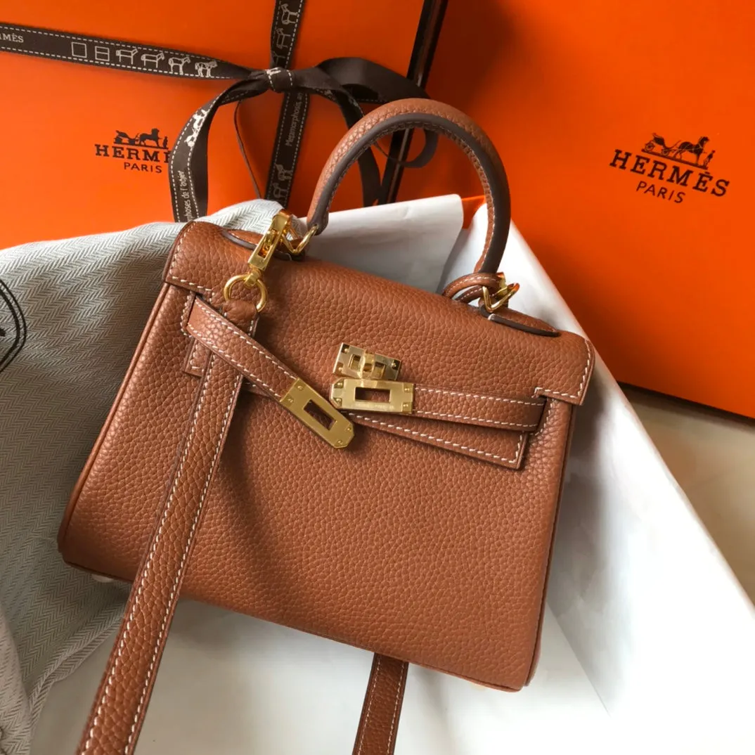 HM Mini Kelly 20cm Gold Togo Leather Gold Hardware