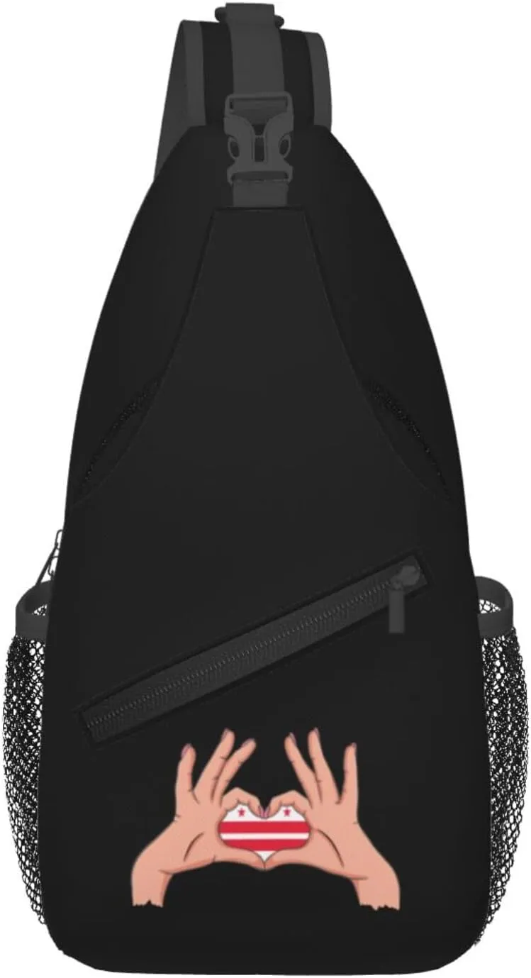 Holding A Heart Flag Of The District Of Columbia Crossbody Bags For Women Men Chest Backpack Gym Shoulder Bag Travel Outdoor Sports Casual Crossbody Bags