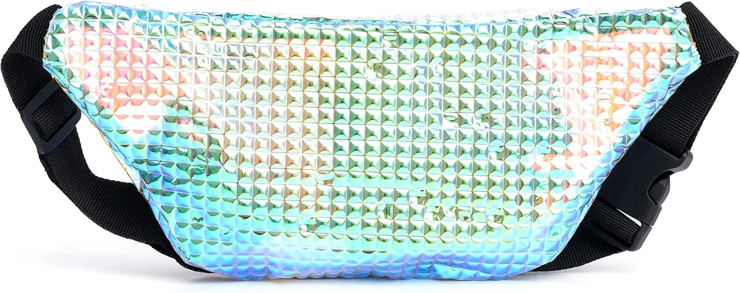 Holographic 80s 90S Rave Stars Neon Transparent Gravel Fanny Pack for Women - Great Waist Pack for Games, Concerts, Rave, Festival, Travel