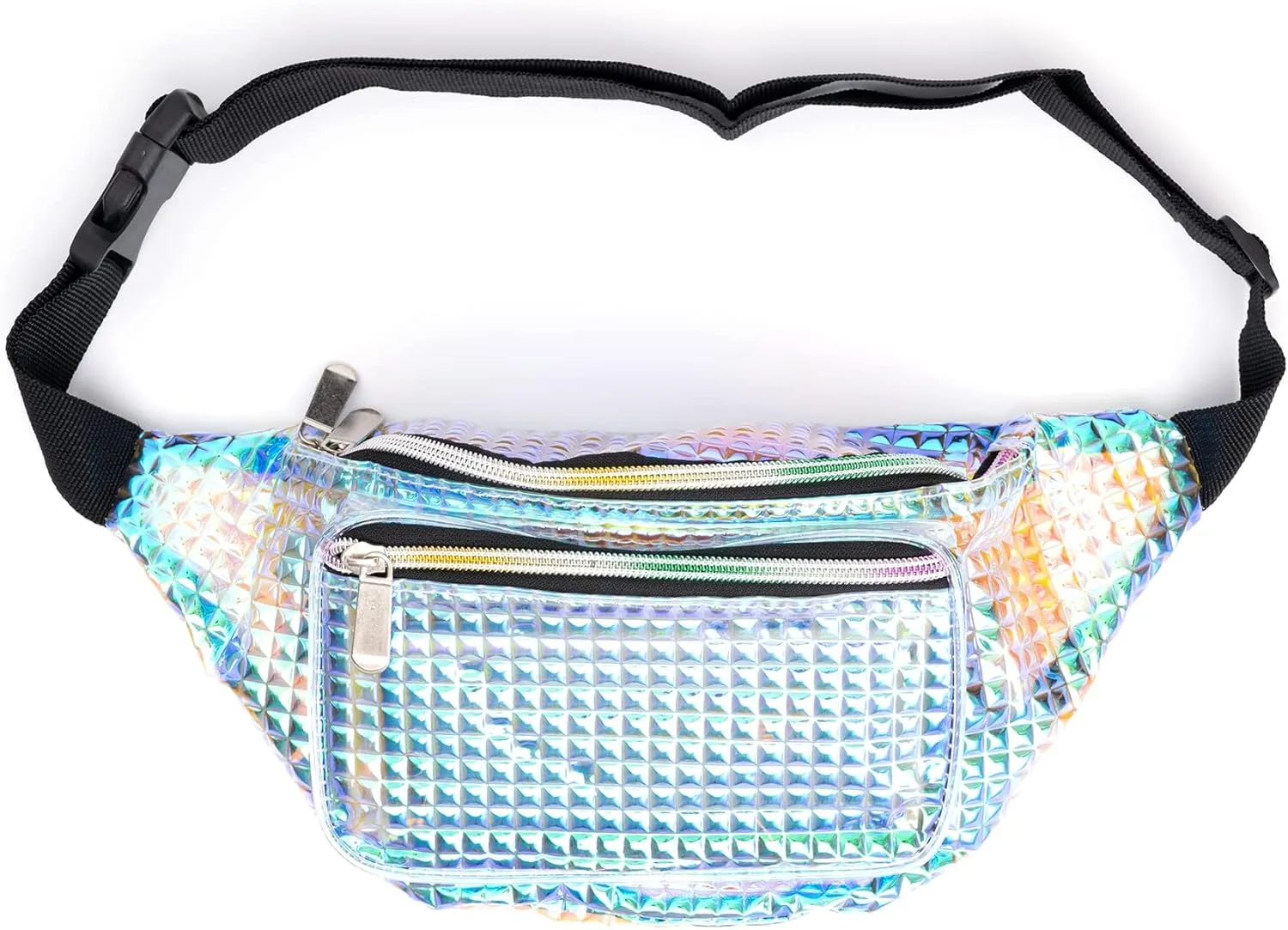 Holographic 80s 90S Rave Stars Neon Transparent Gravel Fanny Pack for Women - Great Waist Pack for Games, Concerts, Rave, Festival, Travel