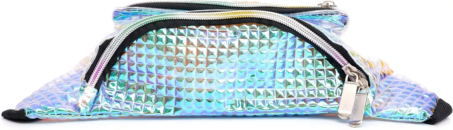 Holographic 80s 90S Rave Stars Neon Transparent Gravel Fanny Pack for Women - Great Waist Pack for Games, Concerts, Rave, Festival, Travel