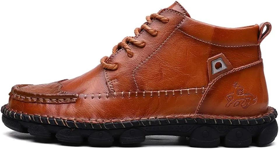 Honeystore Men's Lace-up Booties British Boots High-top Leather Motorcycle Shoes