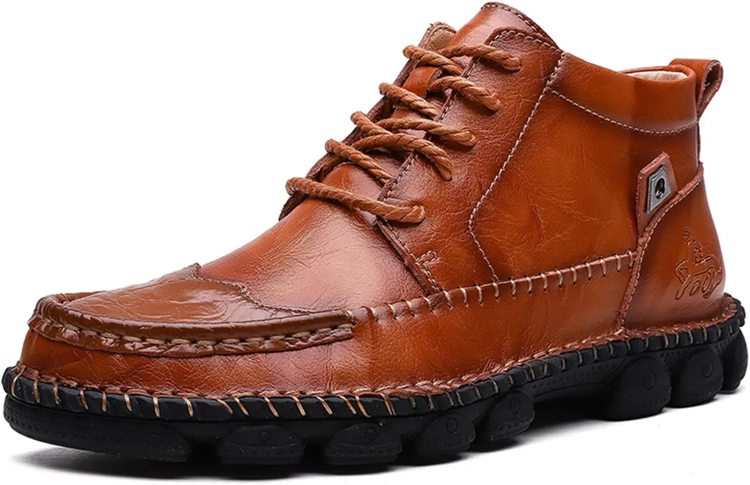 Honeystore Men's Lace-up Booties British Boots High-top Leather Motorcycle Shoes