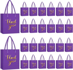 Honoson 30 Pcs Mini Gift Bag with Handle 4 x 2.75 x 4.5'' Small Thank You Paper Bag for Wedding Baby Shower Birthday Graduation Thanksgiving Party Favor Supplies(Purple/Gold)