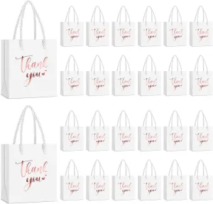 Honoson 30 Pcs Mini Gift Bag with Handle 4 x 2.75 x 4.5'' Small Thank You Paper Bag for Wedding Baby Shower Birthday Graduation Thanksgiving Party Favor Supplies(White/Rose Gold)