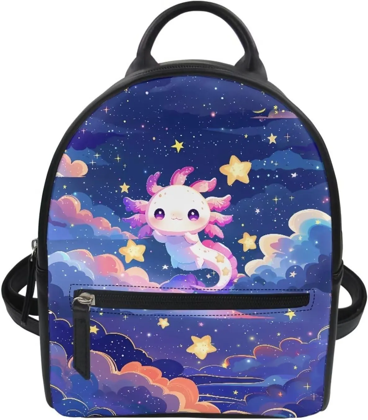 HUGS IDEA Cute Cartoon Axolotl Print Womens Mini Backpack Purse Teens Girls School Travel Shoulder Purse Bagpack Bags