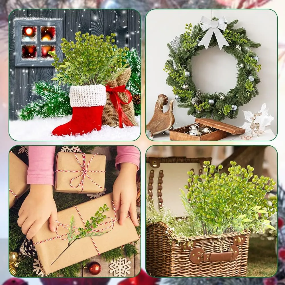 HUIANER Artificial Berries, 6 Pcs Simulation Flowers Lifelike Greenberry with Stems Fake Fruit Greenberries for Christmas Wedding DIY Bridal Bouquet Home Kitchen Party Decoration