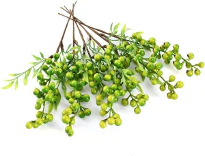 HUIANER Artificial Berries, 6 Pcs Simulation Flowers Lifelike Greenberry with Stems Fake Fruit Greenberries for Christmas Wedding DIY Bridal Bouquet Home Kitchen Party Decoration
