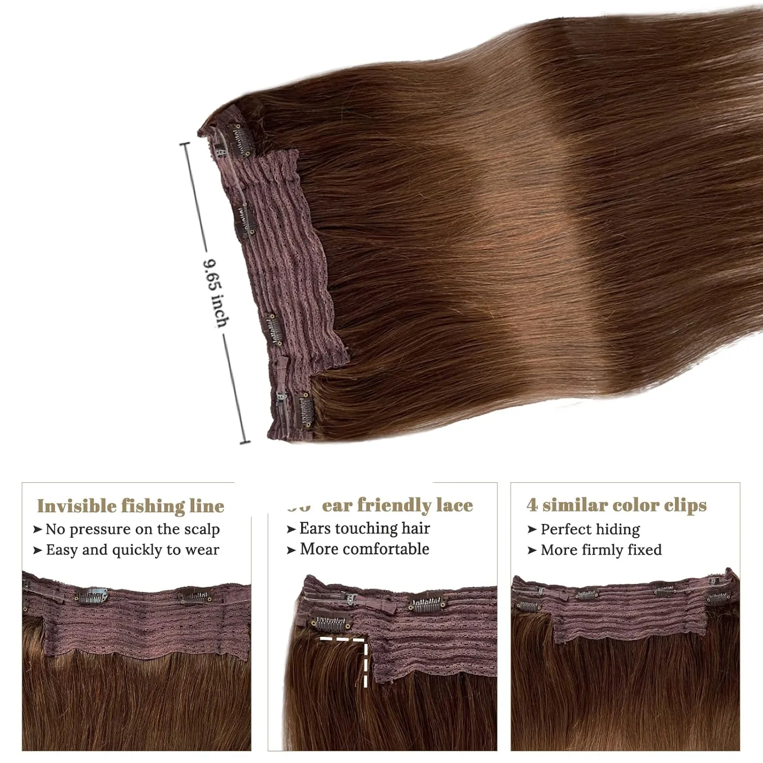 Human Hair Extensions Brown Halos Hair Extensions Human Hair for Full Head Chocolate Brown Clip ins Hidden Wire Hair Extensions Real Human Hair Extensions 80G 18Inch
