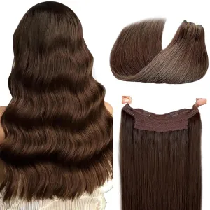 Human Hair Extensions Brown Halos Hair Extensions Human Hair for Full Head Chocolate Brown Clip ins Hidden Wire Hair Extensions Real Human Hair Extensions 80G 18Inch