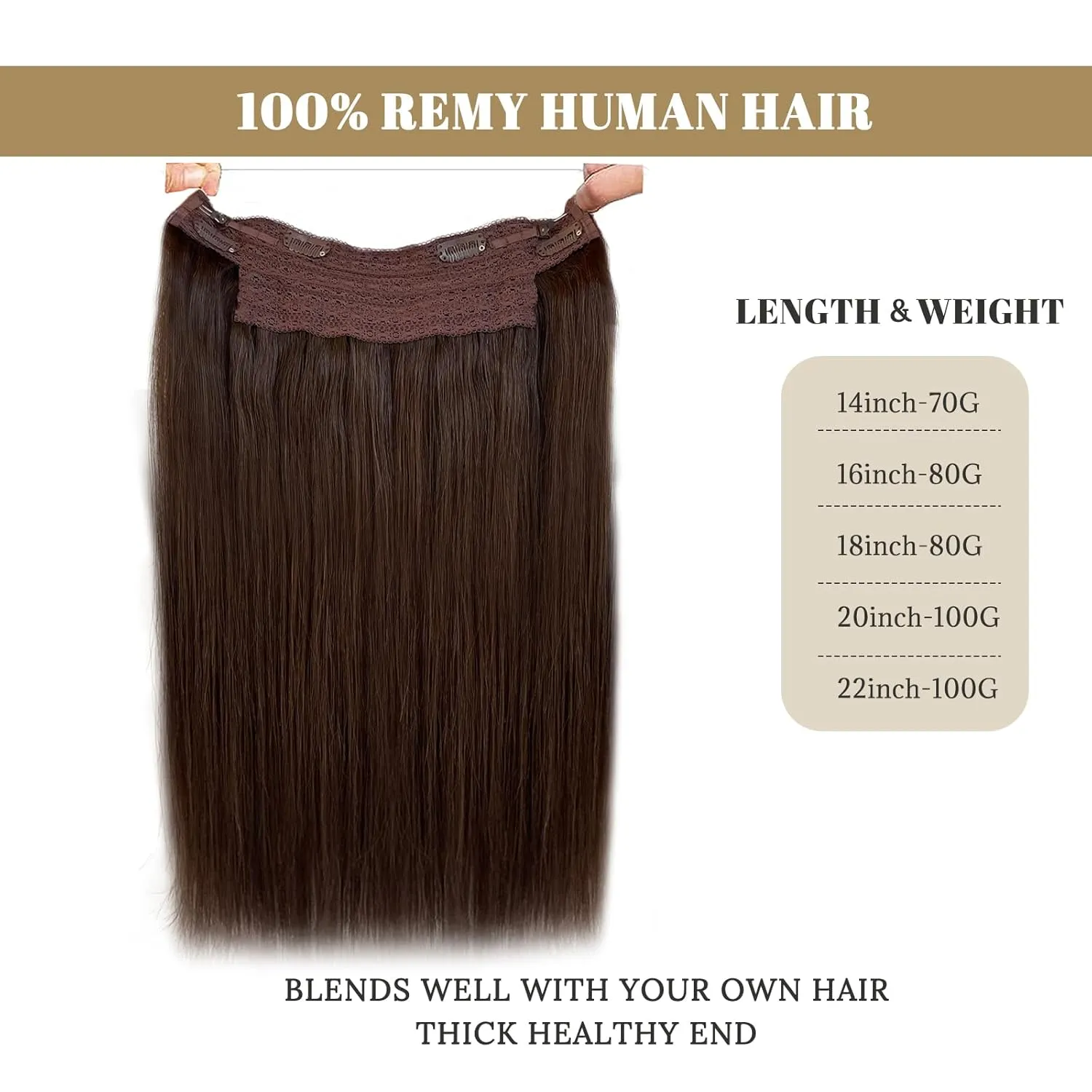 Human Hair Extensions Brown Halos Hair Extensions Human Hair for Full Head Chocolate Brown Clip ins Hidden Wire Hair Extensions Real Human Hair Extensions 80G 18Inch