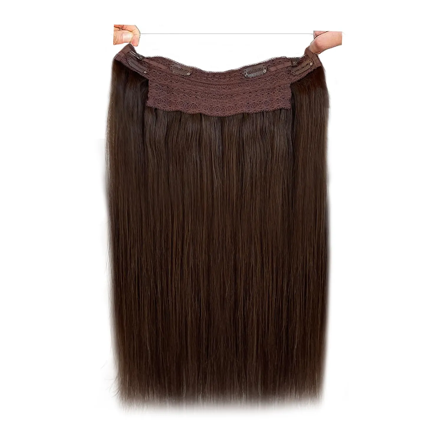 Human Hair Extensions Brown Halos Hair Extensions Human Hair for Full Head Chocolate Brown Clip ins Hidden Wire Hair Extensions Real Human Hair Extensions 80G 18Inch