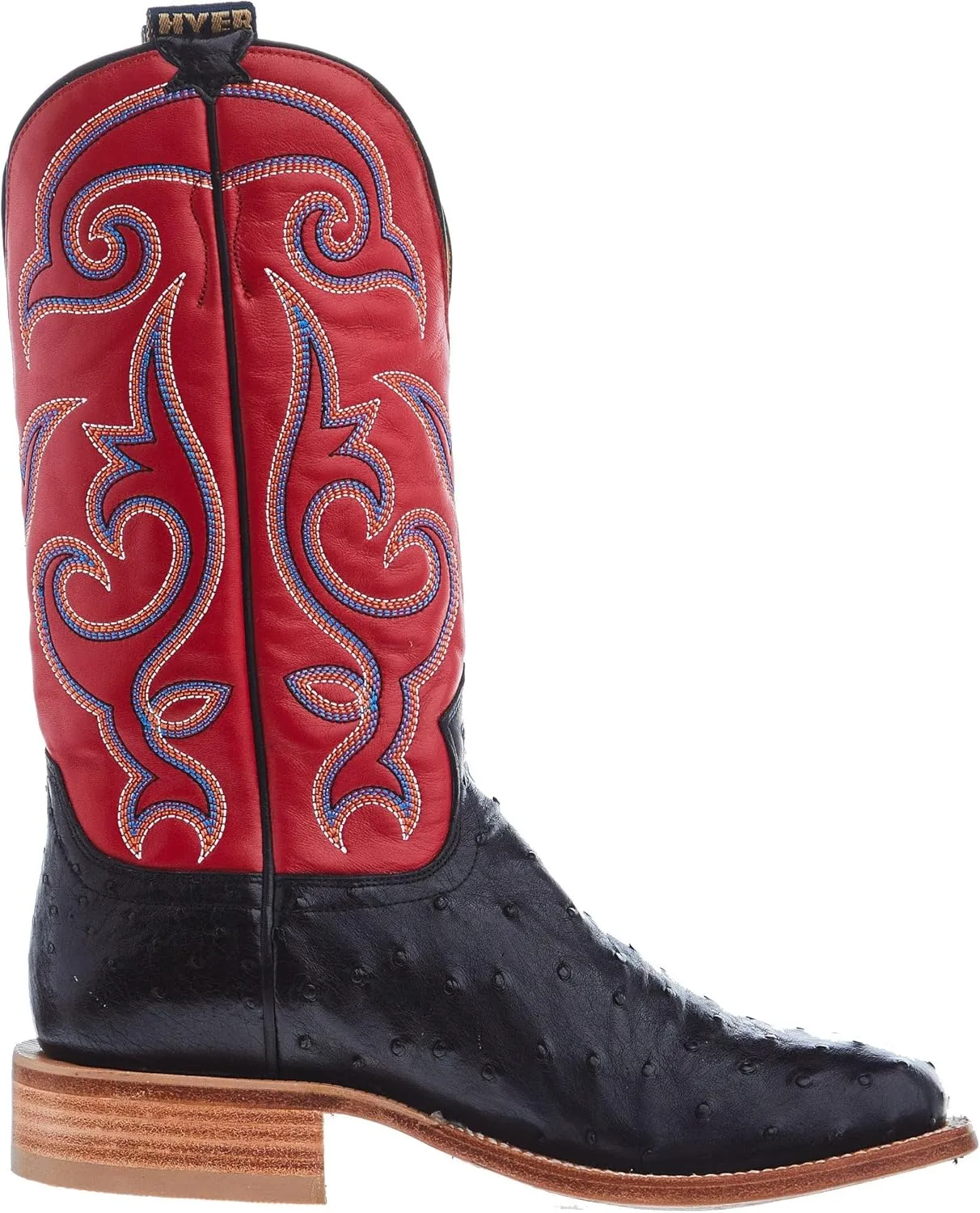 Hyer Mens Jetmore Black FQ Ostrich 13 In Red Vintage Goat Top Cowboy Boot