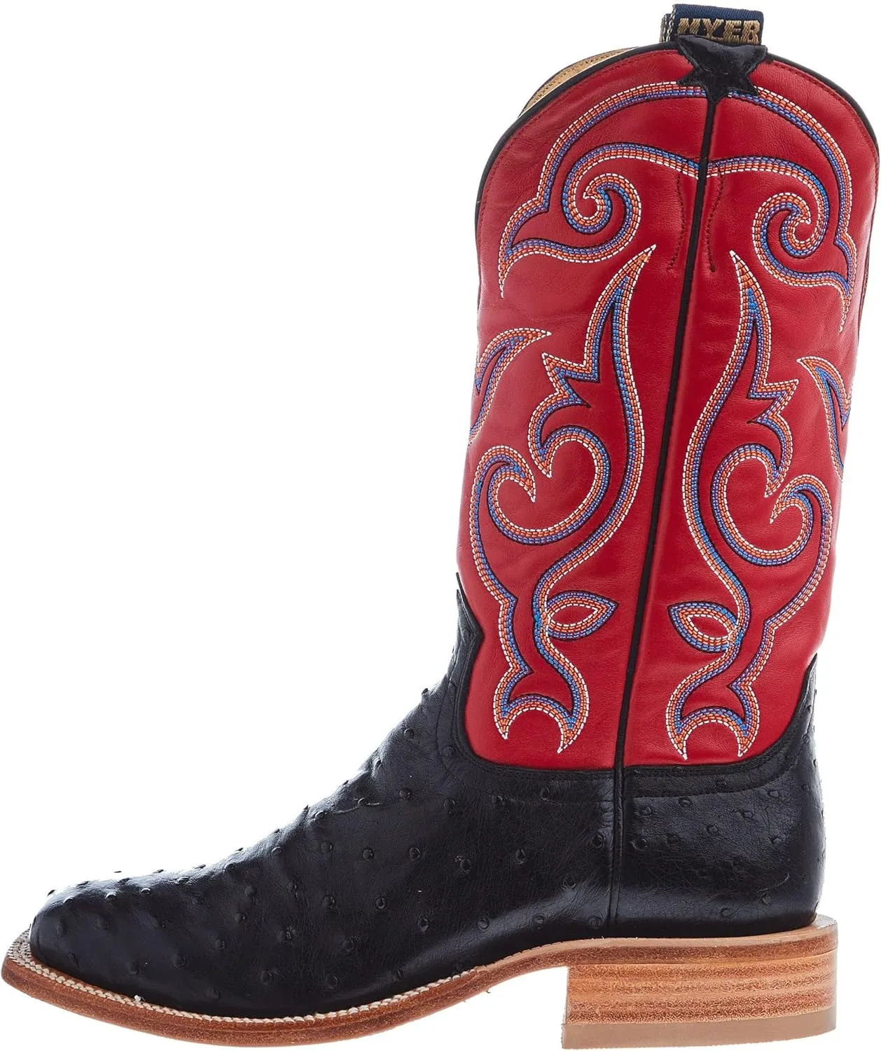 Hyer Mens Jetmore Black FQ Ostrich 13 In Red Vintage Goat Top Cowboy Boot