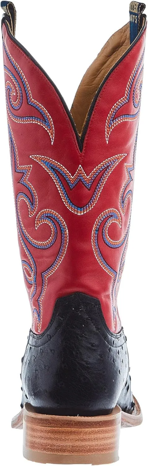 Hyer Mens Jetmore Black FQ Ostrich 13 In Red Vintage Goat Top Cowboy Boot