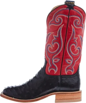 Hyer Mens Jetmore Black FQ Ostrich 13 In Red Vintage Goat Top Cowboy Boot