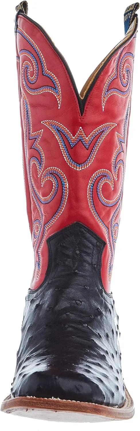 Hyer Mens Jetmore Black FQ Ostrich 13 In Red Vintage Goat Top Cowboy Boot