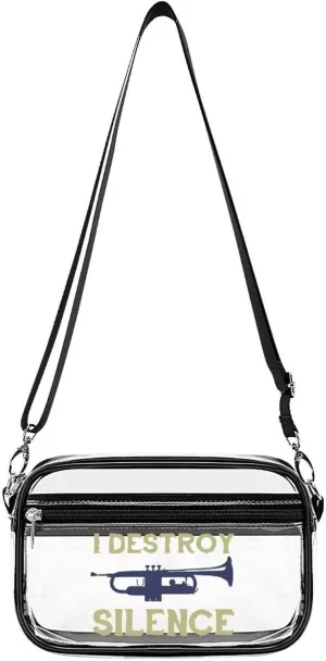 I Destroy Silence Trumpet Fashion Clear Crossbody Bags Stadium Approved Shoulder Purse for Concerts Sports Events Festival