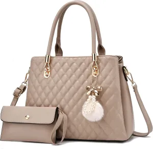 I IHAYNER Womens Leather Handbags Purses Top-handle Totes Satchel Shoulder Bag for Ladies with Pompon