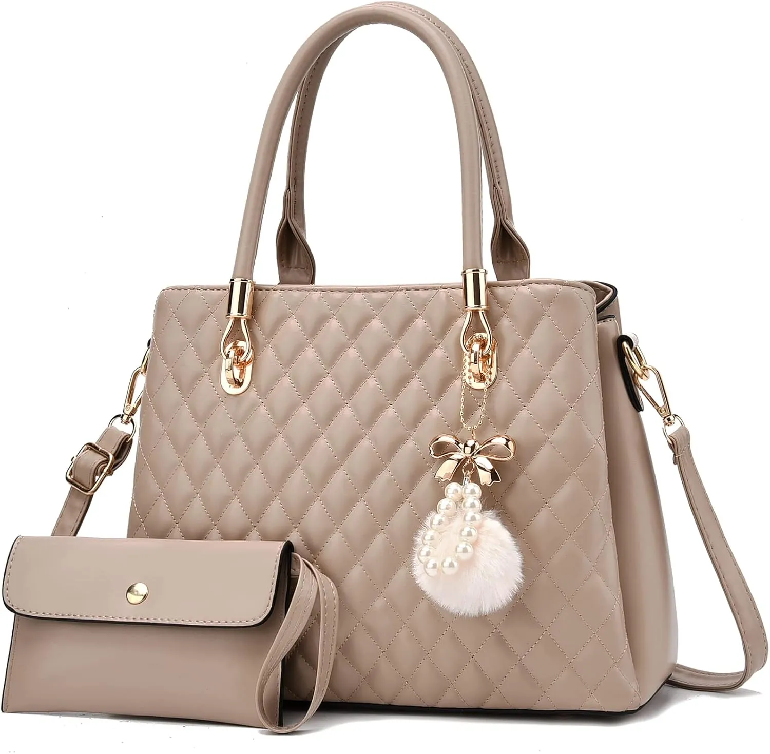 I IHAYNER Womens Leather Handbags Purses Top-handle Totes Satchel Shoulder Bag for Ladies with Pompon