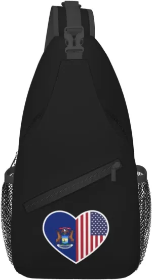 I Love America And Michigan Crossbody Bags For Women Men Chest Backpack Gym Shoulder Bag Travel Outdoor Sports Casual Crossbody Bags