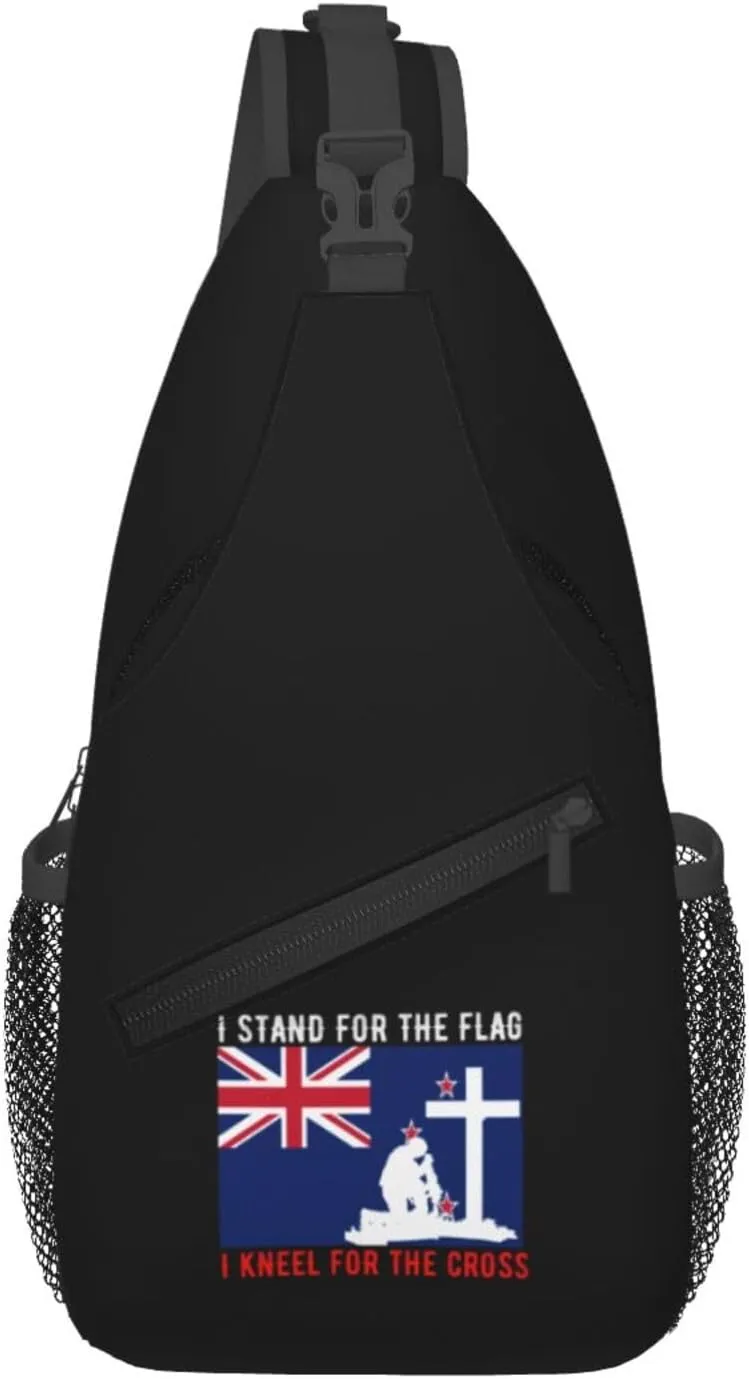 I Stand For The New Zealand Flag And I Kneel For The Cross Crossbody Bags For Women Men Chest Backpack Gym Shoulder Bag Travel Outdoor Sports Casual Crossbody Bags