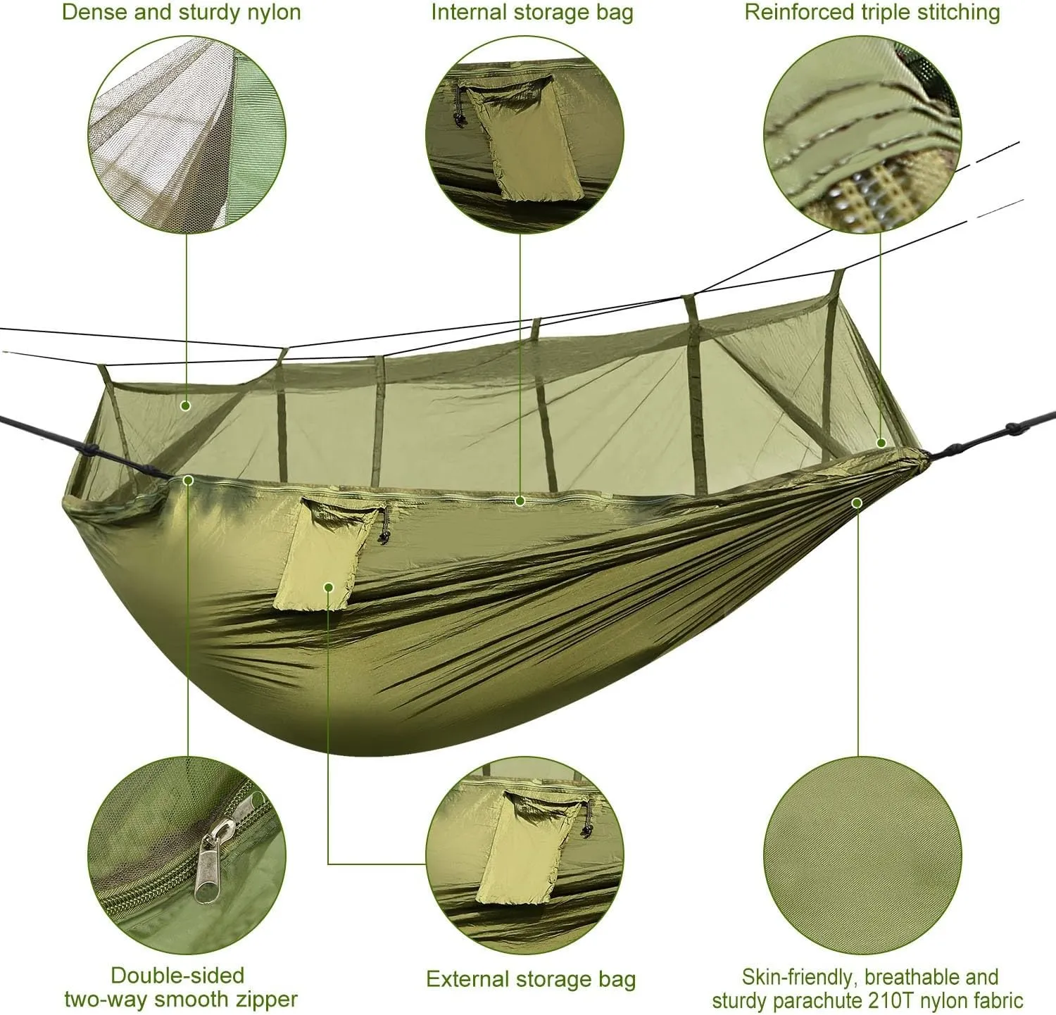 iMounTEK Camping Hammock for 2 Persons with Mosquito Net for Bed Outdoor 600Lbs Load Hiking & Hanging Hammock Kit Portable Nylon Swing Hanging Bed, Patio, Camping, Outdoor & Travel/Green