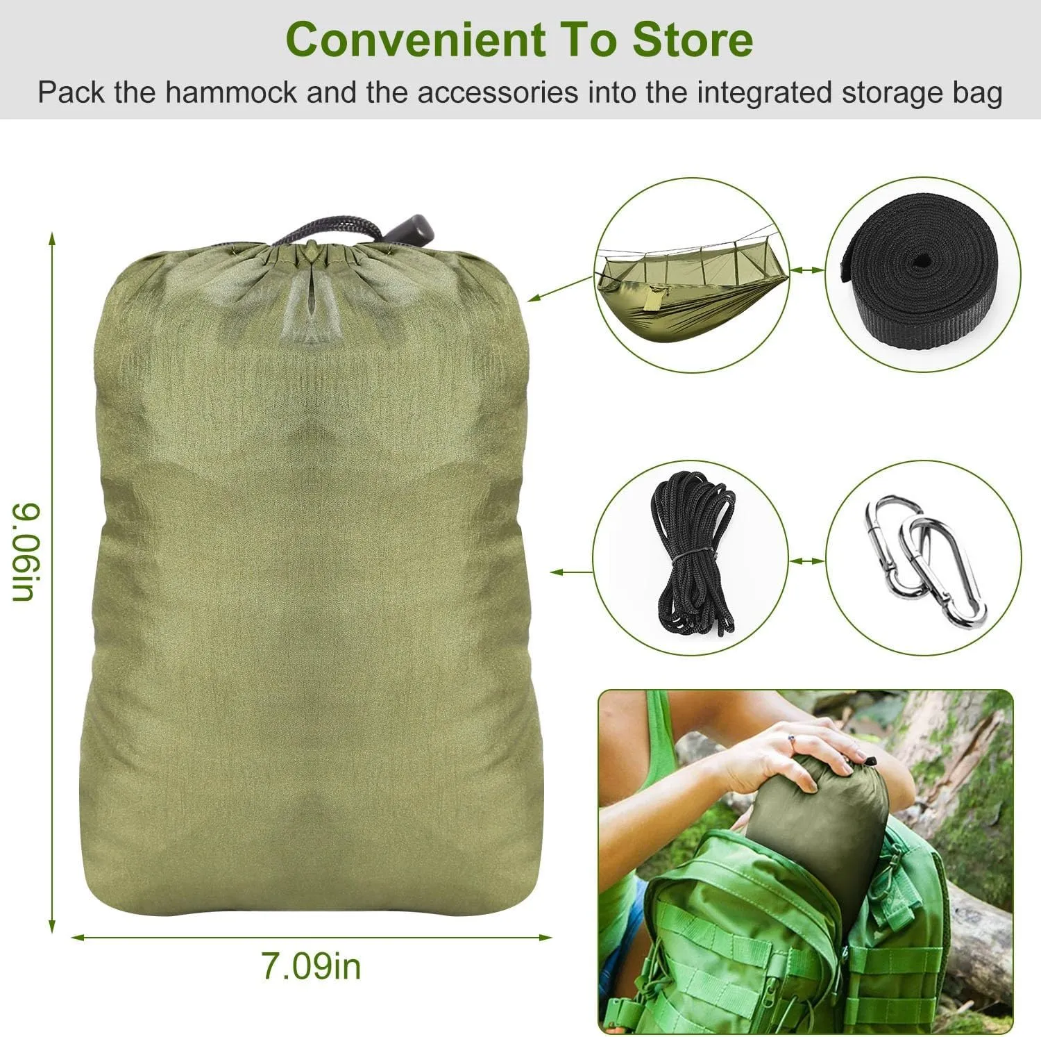 iMounTEK Camping Hammock for 2 Persons with Mosquito Net for Bed Outdoor 600Lbs Load Hiking & Hanging Hammock Kit Portable Nylon Swing Hanging Bed, Patio, Camping, Outdoor & Travel/Green