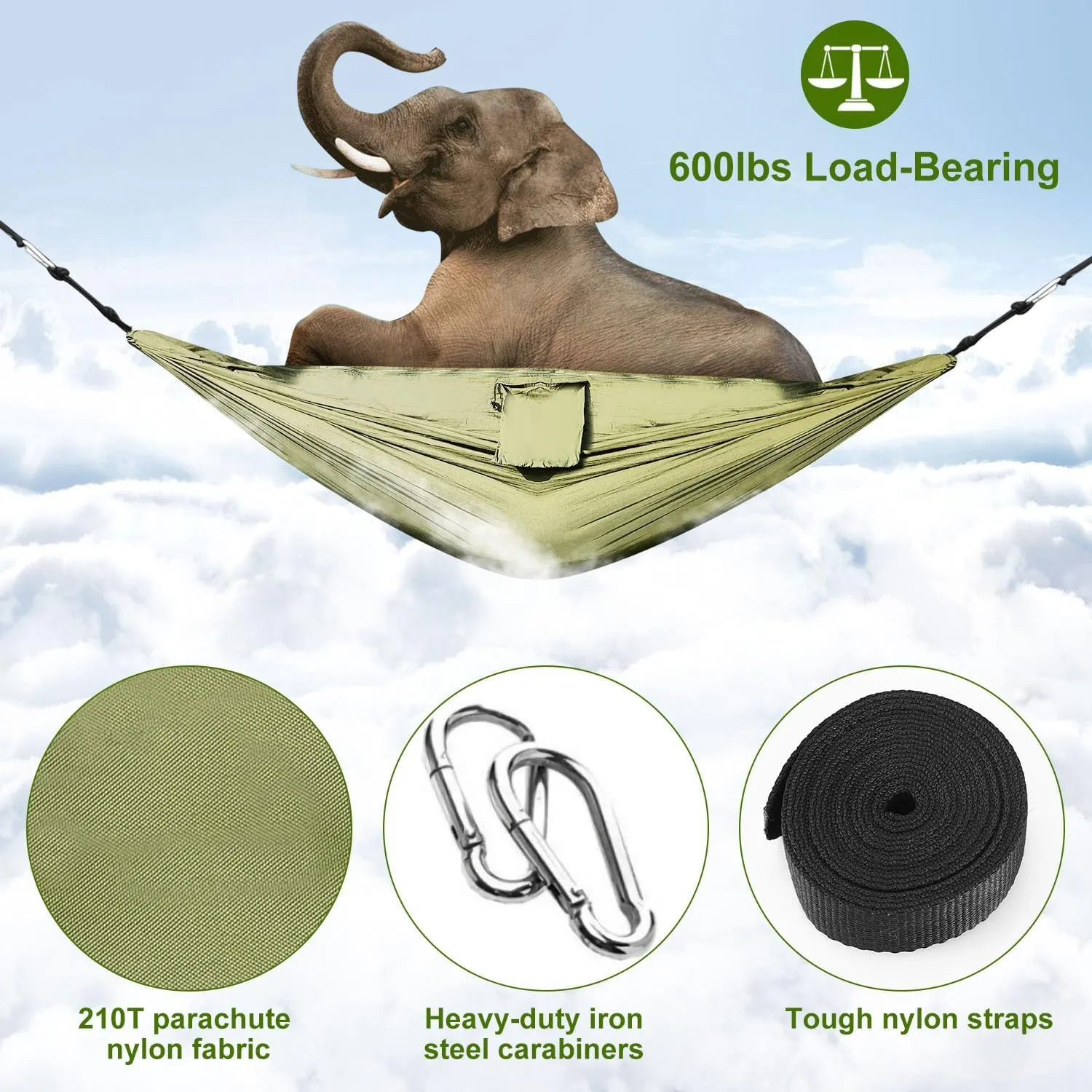 iMounTEK Camping Hammock for 2 Persons with Mosquito Net for Bed Outdoor 600Lbs Load Hiking & Hanging Hammock Kit Portable Nylon Swing Hanging Bed, Patio, Camping, Outdoor & Travel/Green