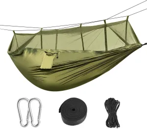 iMounTEK Camping Hammock for 2 Persons with Mosquito Net for Bed Outdoor 600Lbs Load Hiking & Hanging Hammock Kit Portable Nylon Swing Hanging Bed, Patio, Camping, Outdoor & Travel/Green