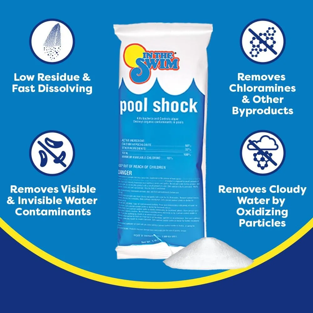 In The Swim Chlorine and Shock Bundle for Sanitizing Swimming Pools – Includes 50 Pound Bucket of 3 Inch Stabilized Chlorine Tablets and 24 x 1 Pound Bags of 68% Cal-Hypo Pool Shock