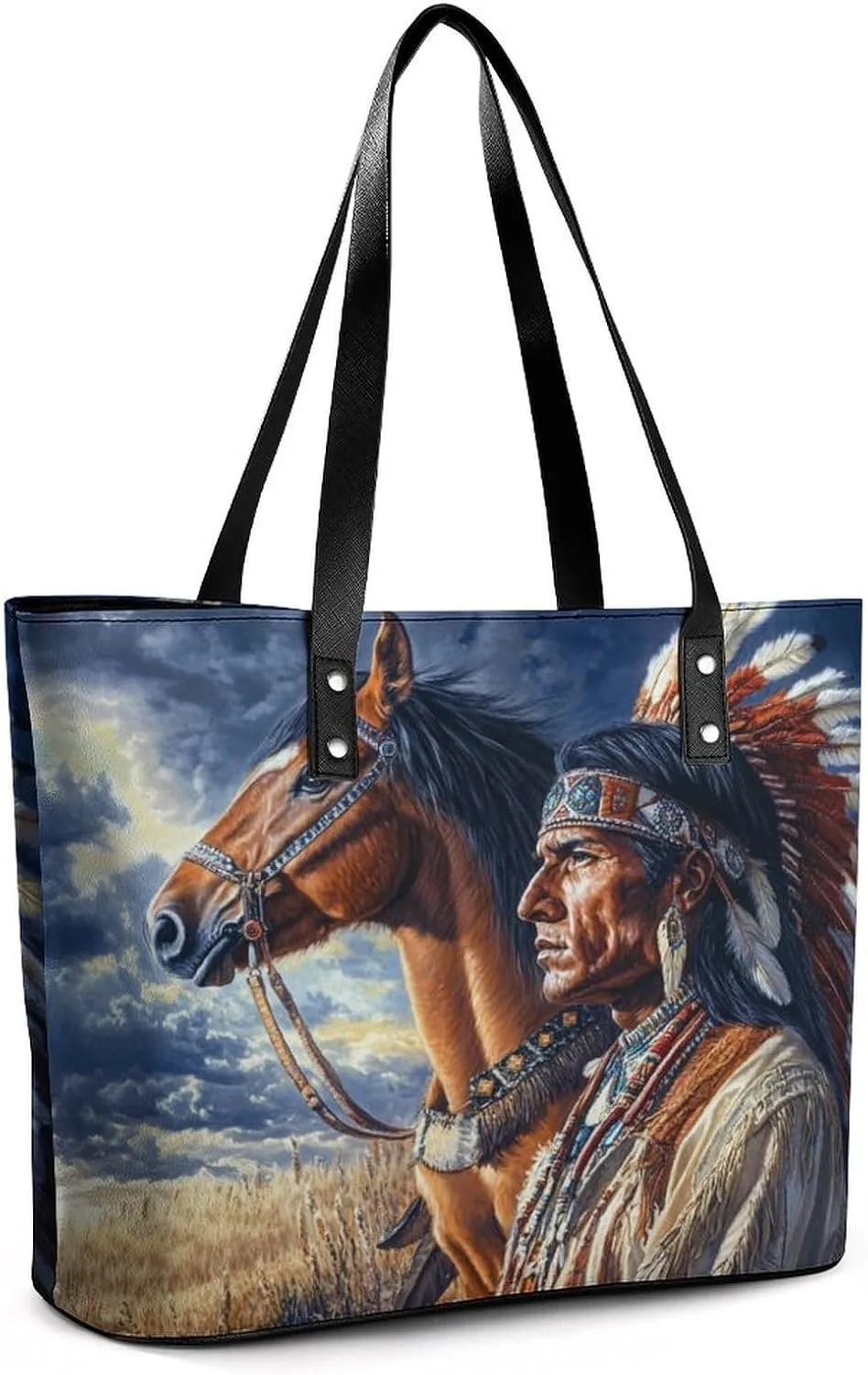 Indian Men And Horse Women Soft Leather Handbags Tote Purses Shoulder Bucket Bags