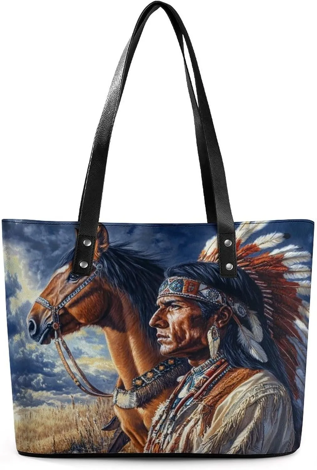 Indian Men And Horse Women Soft Leather Handbags Tote Purses Shoulder Bucket Bags