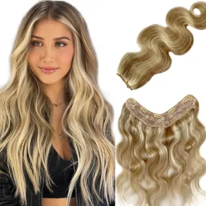 Invisible Hair Extensions Clip In Real Human Hair Balayage Chestnut Blonde to Platinum Blonde Highlight Hair Extension 16Inch 80G One Piece Clip in Remy Hair Body wave Double Weft V Shape Clip on Hair