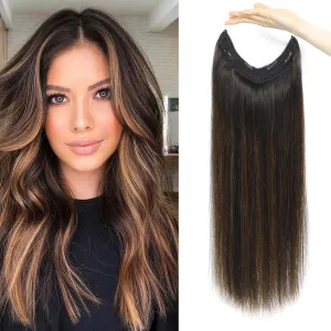Invisible wire Hair Extensions Real Human Hair with Transparent Wire Adjustable Size Removable Secure Clips in Straight Secret Hairpiece for Women (18 Inch,1BT4P1B)